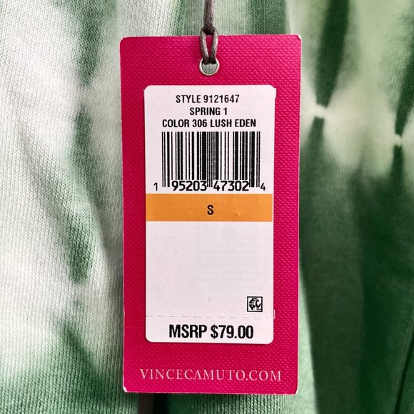 Vince Camuto Green + White Color Block Tie Dye Round Neck Long Sleeve Sweatshirt - Picture 5 of 6